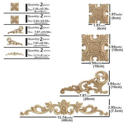 Wooden Carved Onlays Appliques, Unpainted DIY Wood Carving Decals Furniture Trim for Cabinet Door Bed Cupboard Wall Decor (15.74") - size: 40x7.5m/15.74"x2.95"