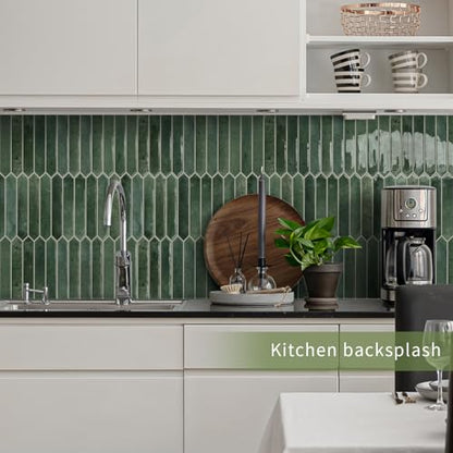 10 Sheets Long Hexagon Tile Peel and Stick Backsplash - color: Green