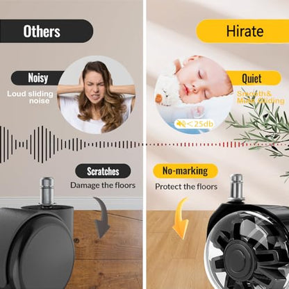 Hirate 3 inch Office Furniture Casters 7/16 inch Stem Dual Rubber Wheel - color: Black, size: 3 inch