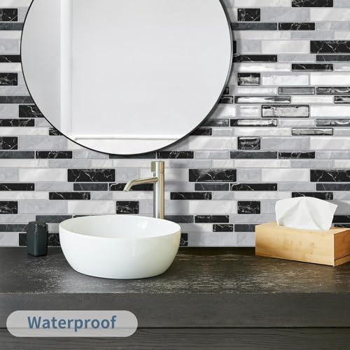 DEWOO Kitchen Backsplash 3D Self Adhesive Peel and Stick Wall Tile 10 Sheet - color: Gray