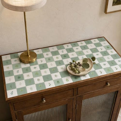 4 Pack Botanical Green Checkerboard Peel & Stick Wall Tiles 6"x6" - color: Botanical Green, size: 4 Pcs 6" x 6" x 0.05"