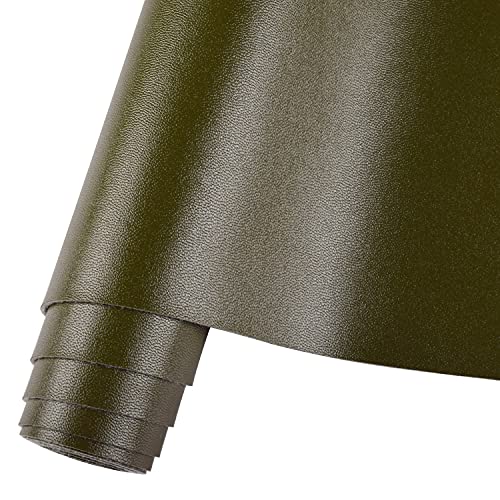 HGUAN Smooth Solid Color Olive Green Faux Leather 12"X53"(30cmX135cm),Faux Leather Sheets Roll Very Suitable for Making Crafts, Leather Earrings, Bows,Sewing (Olive Green) - color: Olive Green