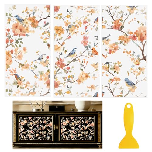 Rub on Transfers for Furniture and Crafts, 3 Sheets Colorful Bird and Flower Tree Sticker Waterproof Decals for Bookcase Wardrobe DIY Home Door - color: Colorful Branch Bird