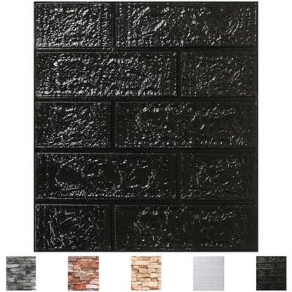 Peel and Stick 3D Foam Wall Panels, Self Adhesive Wallpaper - color: Black, size: 10 Pack