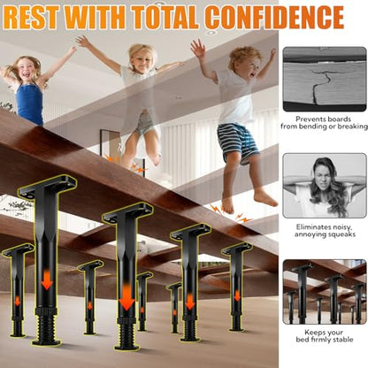 8 Pack Adjustable Bed Support Legs, 9 to 16.5 Inch with Screws