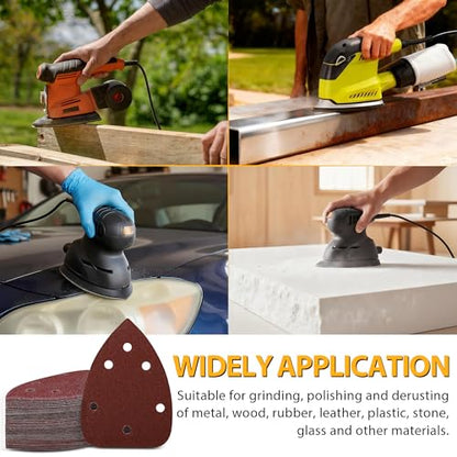 84Pcs Mouse Detail Sander Sandpaper, 6 Holes Triangle Sanding