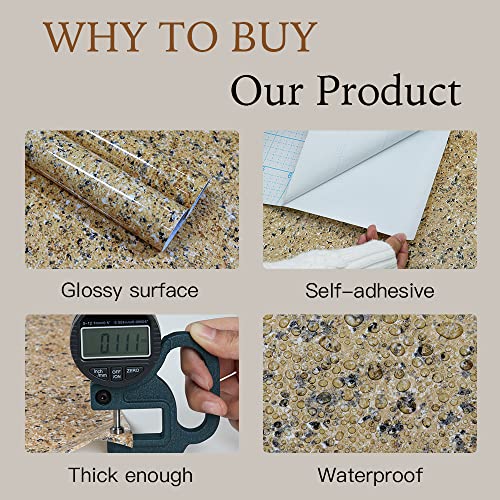 GloryTik Brown Marble Contact Paper Self Adhesive Film Peel and Stick Wallpaper 17.7''X78.7'' Granite Look Glossy Surface Paper Thicken Waterproof for Kitchen Countertop Bathroom Counter Decor Vinyl - size: 17.7" x 78.7"