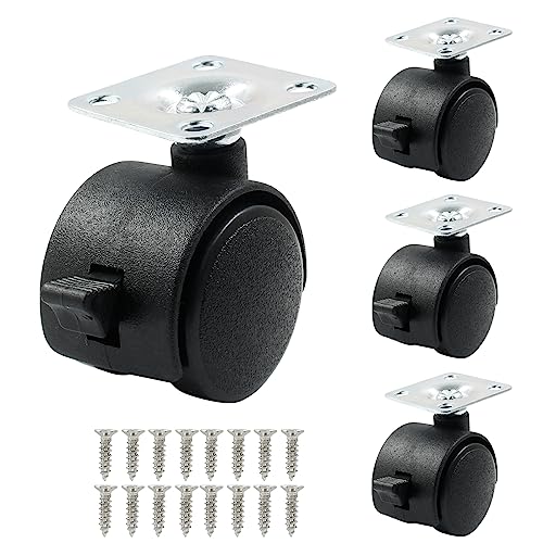 1 Inch Swivel Caster Wheels with Brake, Plate Caster, 4pcs - style: 1 Inch with Brake