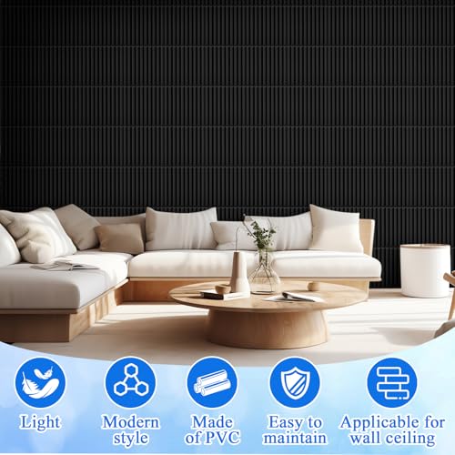 Nuanchu 32 Pcs 3D Wall Panels, 12"x12" PVC Fluted Tiles, Black - color: Black