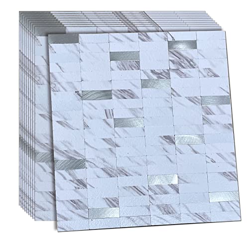 XUANINY Peel and Stick Tile Backsplash Self- Adhesive Wall Tiles Aluminum Mosaic Sticker for Kitchen (11.33"x11.92" Per Sheet, Pack of 10 pcs) (White Marble) - color: White Marble