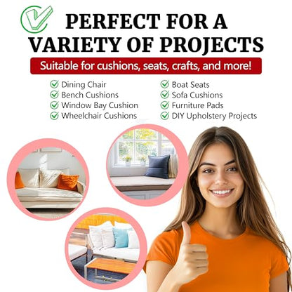 ShadeMart Custom Cut-to-Size Foam, High Density Replacement, Upholstery Foam Cushion, Polyurethane, Cushion Replacement for Chairs, Couches & DIY Projects (1'' Thick) - size: 1 Inch Thick