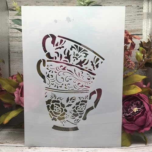 TIAMECH A4 Reusable Coffee Cup Stencil for Painting - style: Cups