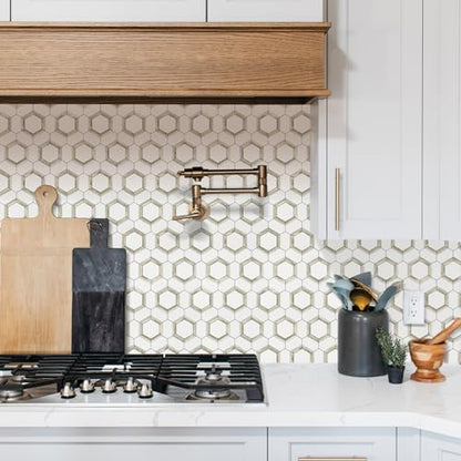 STICKGOO Mixed Metal Peel and Stick Backsplash Tiles, White Light Gold - color: White with Rose Gold