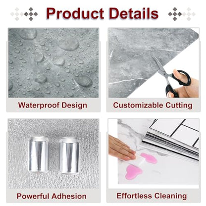 HARFINGTON 15pcs Peel and Stick Marble Tiles, Waterproof Wall Panel Backsplash, 12"x12" PVC Peel and Stick Shower Tiles for Bathroom, Kitchen, Living, Palace Jade Design - style: Palace Jade