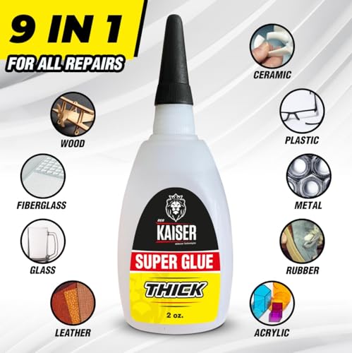 Der Kaiser Thick CA Super Glue (2 oz) – Gap-Filling Cyanoacrylate Adhesive – 15-30 Sec Cure – Pro Kit with Microtips – Wood, Plastic, Metal, 3D Printing, Hobby Models, DIY Repairs – 1,000-1,500 CPS - size: 2 oz