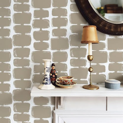 Safiyya 17.3"x197" Peel and Stick Wallpaper Mid Century Modern Abstract Contact Paper Geometric Wall Paper Self Adhesive Removable Wallpaper for Bathroom and Bedroom Vinyl, Light Brown and White - color: Light Brown and White, size: 17.3" x 197"