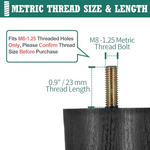 4pcs Plastic Furniture Legs 2-3/4" with T-Nuts, M8-1.25 Bolt - size: 2-3/4 Inch, M8-1.25 Metric Thread Bolts