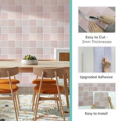 Commomy Matte 3D Peel and Stick Tile 10 Pcs 11.8"x11.8" - color: Rustic Pink