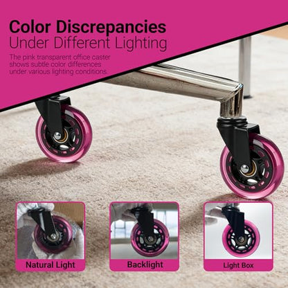 Dark Pink Office Chair Wheels, 3 Inch Heavy-Duty Rubber Wheels for Office Chairs, Computer Gaming Desk Wheels Smooth Rolling for Hardwood Carpet Tile Floors, 11 * 22mm - color: Pink Black
