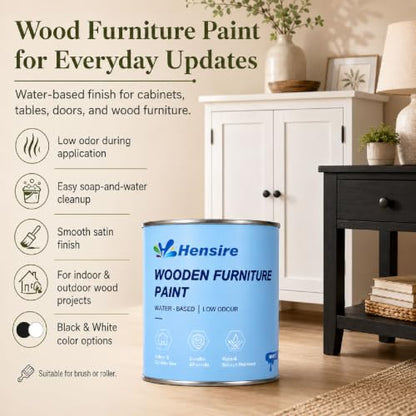 Hensire Black Wood Furniture Paint 17oz – All-in-One No Sanding - color: Black, size: 17 Fl Oz (Pack of 1)