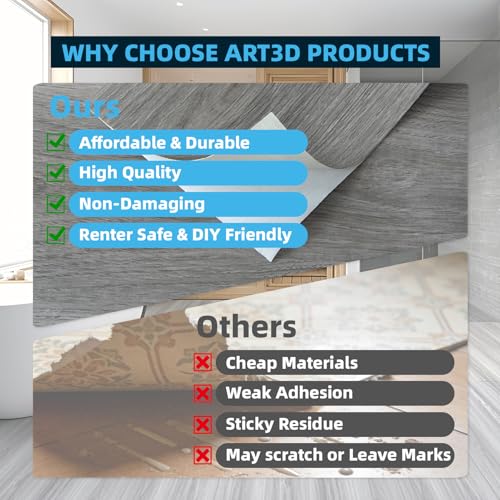 Art3d 10-Pack Peel and Stick Vinyl Floor Tiles (15 Sq.Ft), Gray - color: Gray