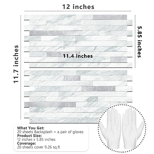 STICKGOO Peel and Stick Backsplash Tile, Volakas White with Silver Metal - color: Volakas White + Metal Silver