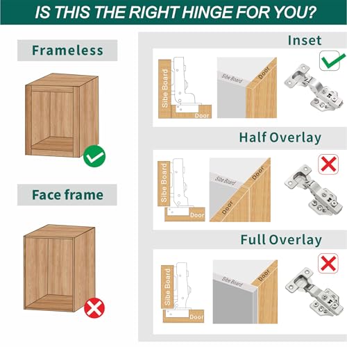 20 Pack Inset Soft Close Cabinet Hinges 105° Frameless 3 Way Adjustable Kitchen Cabinet Door Hinges with Screws - color: Light Nickel, size: 20 Pack