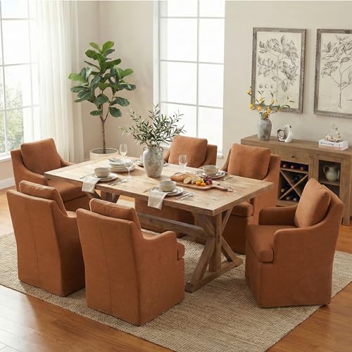 VKNOW Upholstered Dining Chairs Set of 6, Dining Room Chairs with Casters - color: Orange, size: 6
