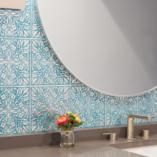 Peel and Stick Metal Tiles, Teal & Silver Leaves, 10-Pack - style: Teal and Silver Leaves
