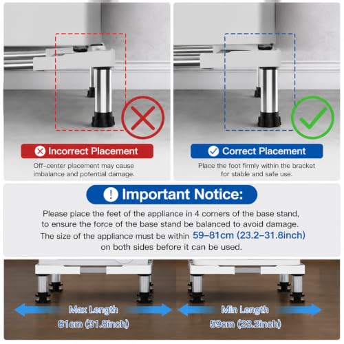 SEISSO Mini Fridge Stand Adjustable Height 7"-8.2" for Appliance 23"-32" - size: Round Tube With 4 Feet