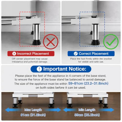 SEISSO Mini Fridge Stand Adjustable Height 7"-8.2" for Appliance 23"-32" - size: Round Tube With 4 Feet