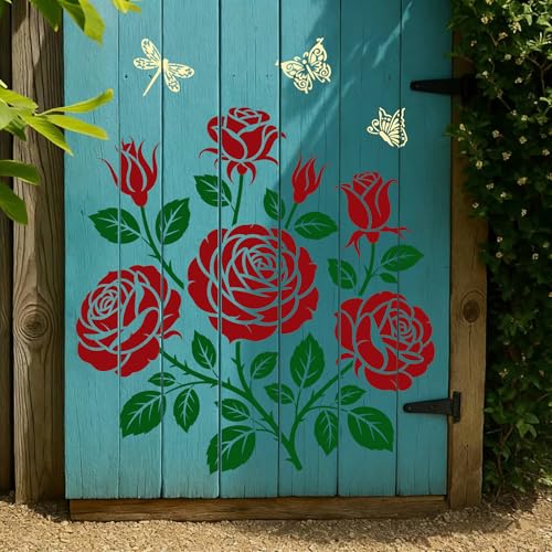 Large Flower Stencils for Wood Fence Rose Stencil - style: Rose