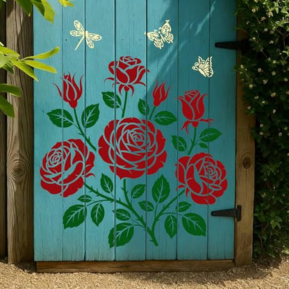 Large Flower Stencils for Wood Fence Rose Stencil - style: Rose