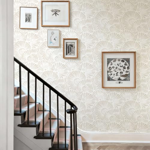 Ismoon Beige Wallpaper Peel and Stick Wallpaper Boho 17.3in x 6.56ft Neutral Removable Modern Geometric Wall Paper for Bathroom Bedroom Nursery Home Wall Waterproof Vinyl - color: Beige and White, size: 17.3" x 78.7"