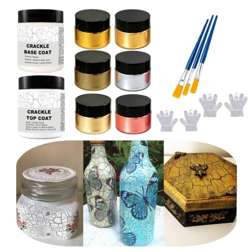 Crackle Paste & Metallic Acrylic Paints Set for Wood/Canvas/Furniture - color: Crackle Paste+Metallic Paints +Tools