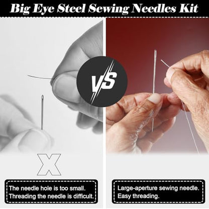 Upholstery Repair Sewing Needles Kit, 47pcs Needle and Thread Set with Seam Ripper, Leather Hand Sewing Stitching Needles, Threader, Thimble, Thread for Car Seats Carpets Shoes Backpacks Craft DIY