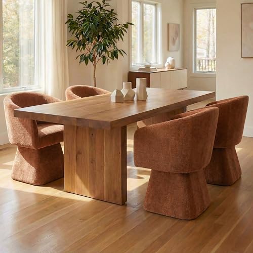 VKNOW Upholstered Swivel Dining Chairs Set of 4 with Barrel Back and Arm - color: Orange