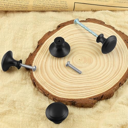 1Inch Matte Black Round Cabinet Knobs, 20Pcs