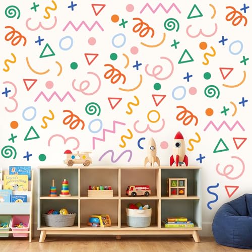 200 Pcs Geometric Wall Decals for Playroom Decor - style: Geometric Lines