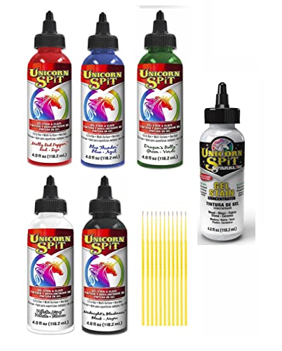 Unicorn SPiT Gel Stain & Glaze ICY Essential Collection: 4 oz Bundle with Sparkling Iced Egret and Trebbies Detail Sticks (ICY Essential Collection) - color: ICY ESSENTIAL COLLECTION