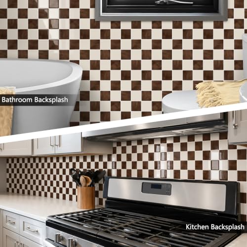 10 Sheets Upgraded Thicker Design Tile Peel and Stick Backsplash - color: Brown