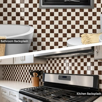 10 Sheets Upgraded Thicker Design Tile Peel and Stick Backsplash - color: Brown