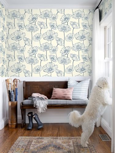 Orainege Peel and Stick Wallpaper Blue and Beige Wallpaper - color: Blue and Beige, size: 17.3" x 196.8"