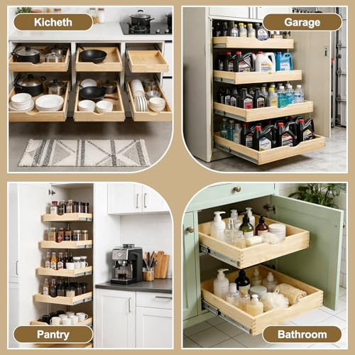 Soft Close Wood Pull Out Cabinet Drawer, 20", Fits 21"+ Opening - size: 20inch