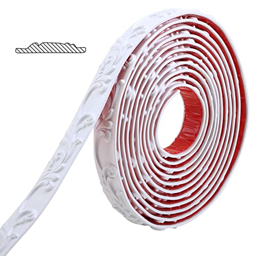 Gaahing Paintable Wall Trim Molding for Cabinet Mirror Frame Wall Edge Home Decor | Peel and Stick Self-Adhesive Design, 16.4 ft x 1 inch - color: White