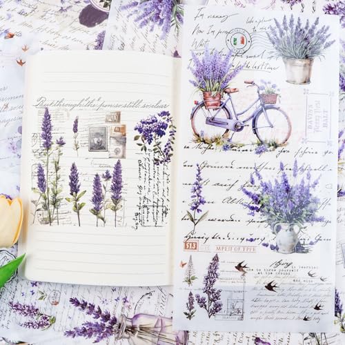 WANDIC 12 Sheets Retro Rub On Transfer Stickers,Lavender Decals Purple Flower Stickers Waterproof Decals Flower Stickers with Copywriting for Furniture Windows Craft Wall,12 * 6in - color: Purple Flower, size: 12 Sheets