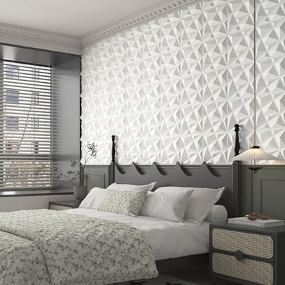 MIX3D 33 Pack 3D Wall Panels, Modern Diamond Textured Design for Interior Wall Decor in Living Room Bedroom Game Room Office Hotel, White, 12'' x 12'' Cover 32 Sq. Ft
