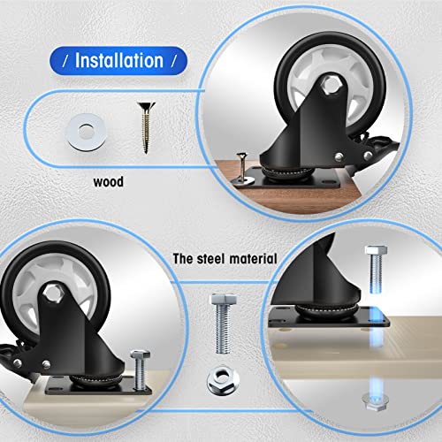 4" Swivel Plate Casters, 1200Lbs Capacity with Brake - color: Black, size: 4 Inch