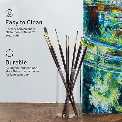 Falling in Art 9 PCS Long Handle Flat Brushes Set - style: Flat