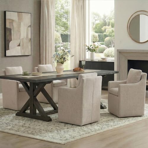 KISLOT Upholstered Dining Chairs with Casters, No Assembly Modern Accent Armchair with Rollers for Dining Room, Bedroom, Living Room, Reading Room, Already Assembled, Sand, 4 Box - color: Sand, size: Set of 4 (4 BOX)